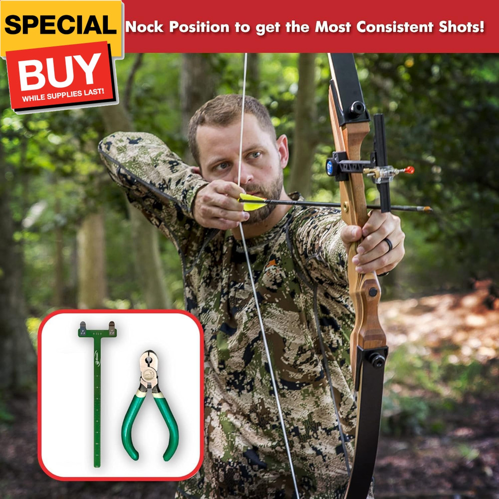 Archery Bow String Nocking Points Set – T Square Ruler, Nock Pliers with 6 Brass