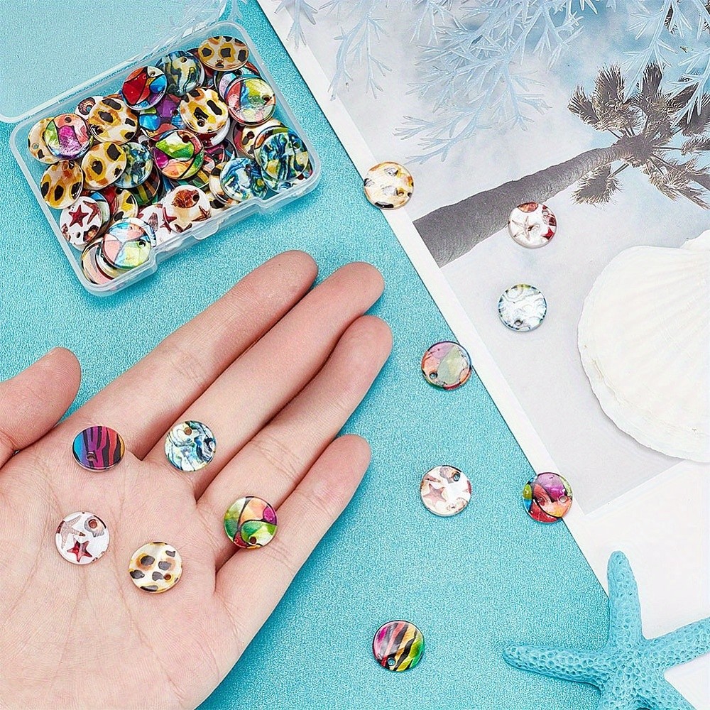 1box 80pcs 5 styles Shell Mixed color Flat Round Pendants Printed Shell