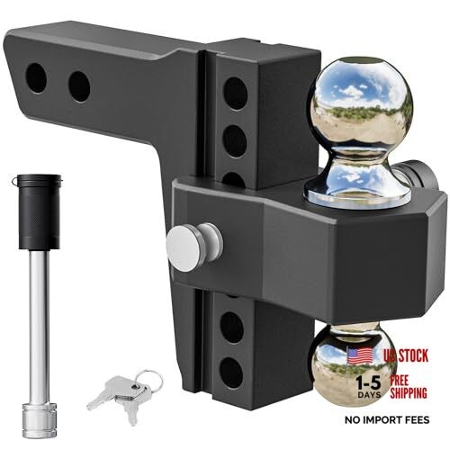 Adjustable Trailer Hitch - Fits 2 Inch Receiver Only, 6 Inch Drop Hitch Black