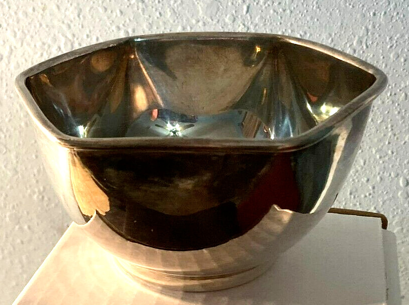 VTG Silver Plated Six-Sided Candy/Trinket Dish Bowl-India-2.25" H & 3.75" D-VGUC