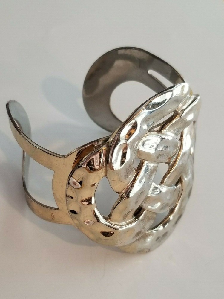 Hammered Silver-tone Twisted Bold Cuff Bracelet Boho-chic