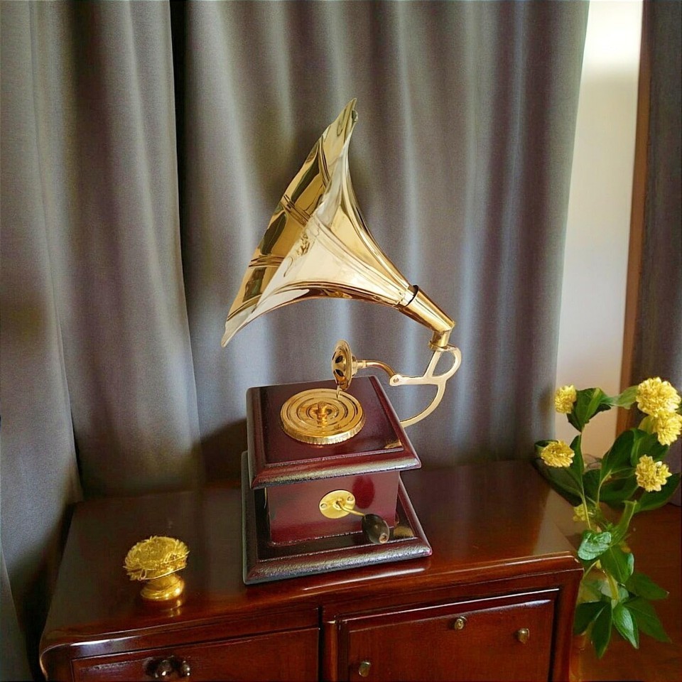 Gramophone Classic Decor for Home Office Table Brass Vintage