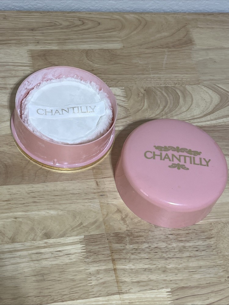 Vintage CHANTILLY Open Dusting Powder Container Case with Puff. Empty