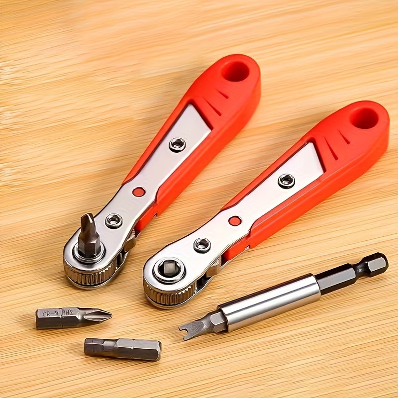 Ratcheting Right Angle Screwdriver Hex Drive 90 Degree Offset + 10pc Bits Set US