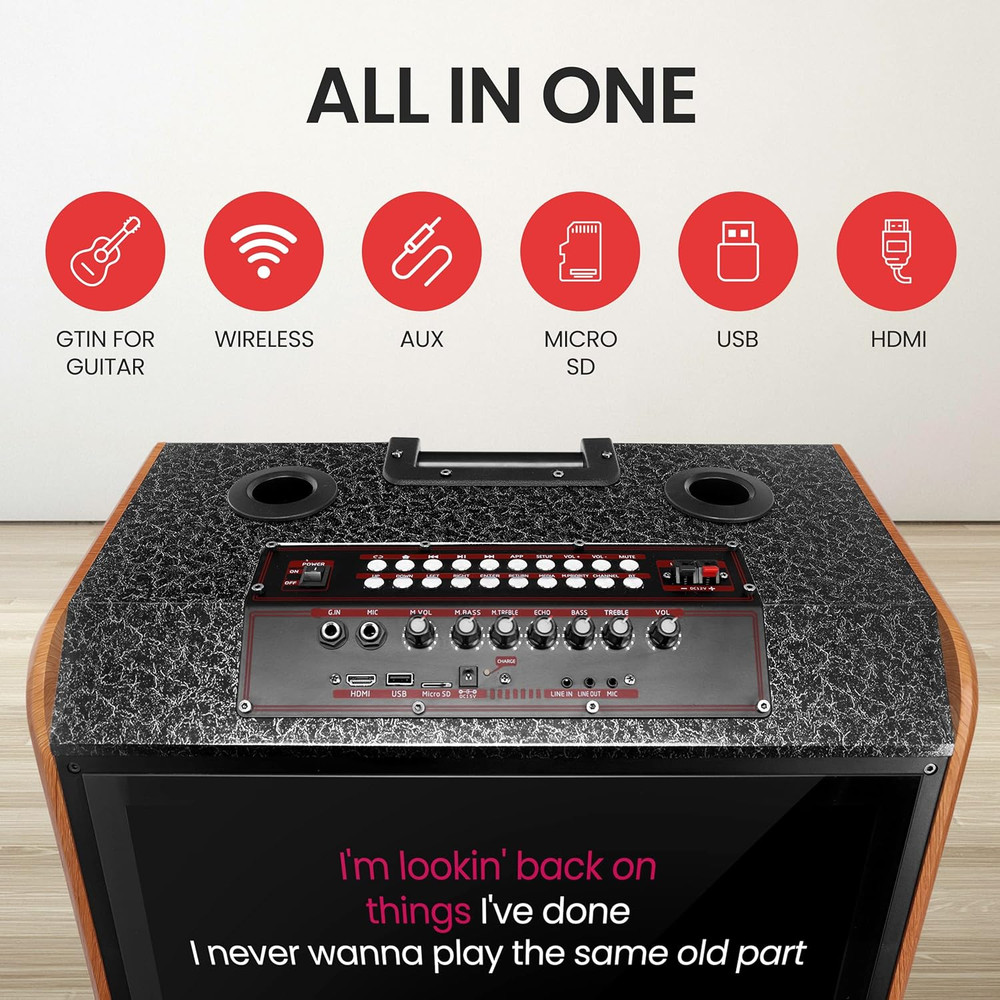 Wireless Karaoke Machine with Touch Screen, Mic, Wheels & Multi-Device Support