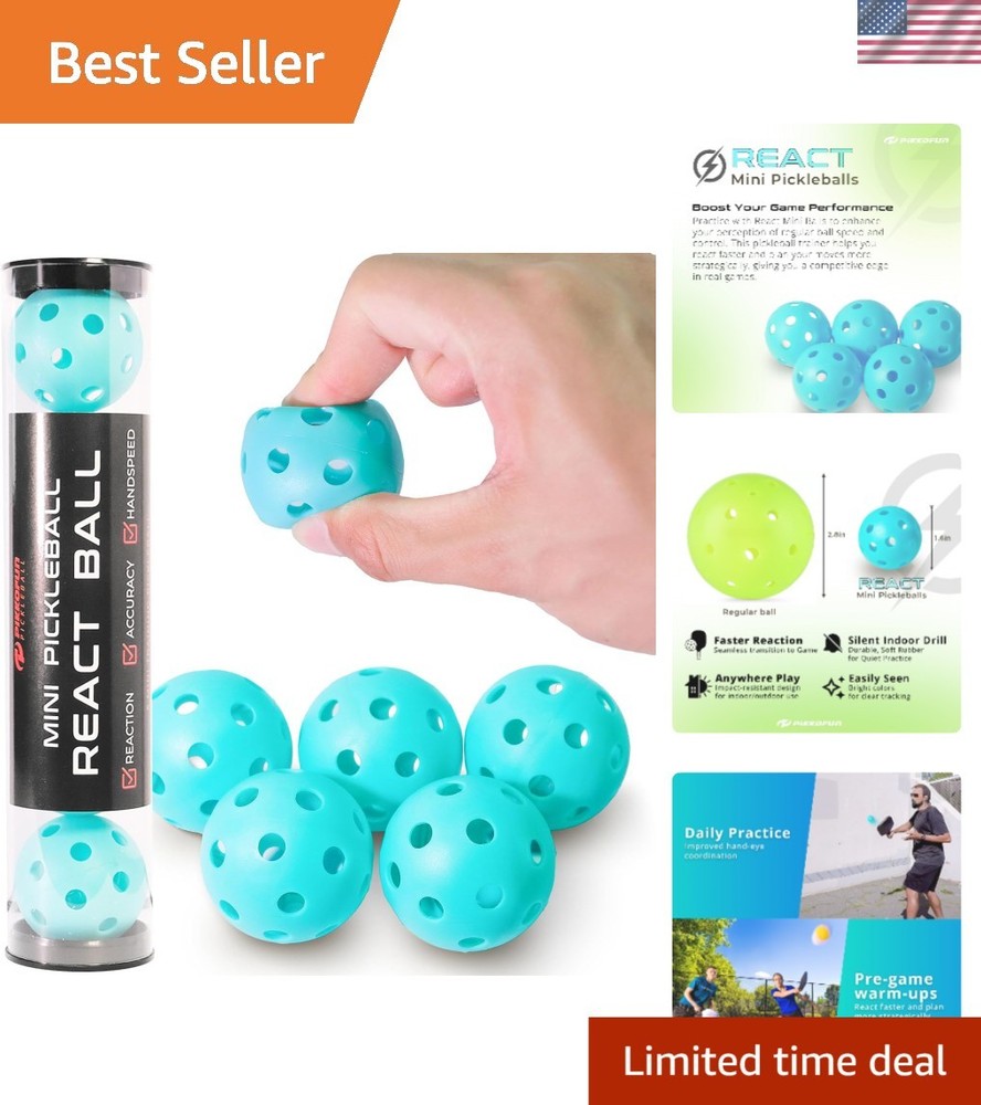 Durable React Mini Pickleballs - 5 Pack for Skill Enhancement & Quiet Play
