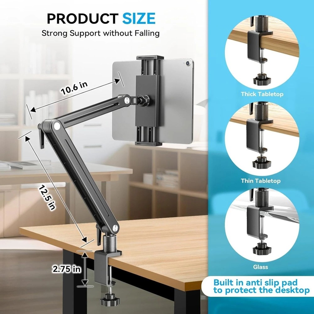 Rotating Tablet Mount Stand for Desk - Adjustable Arm Holder