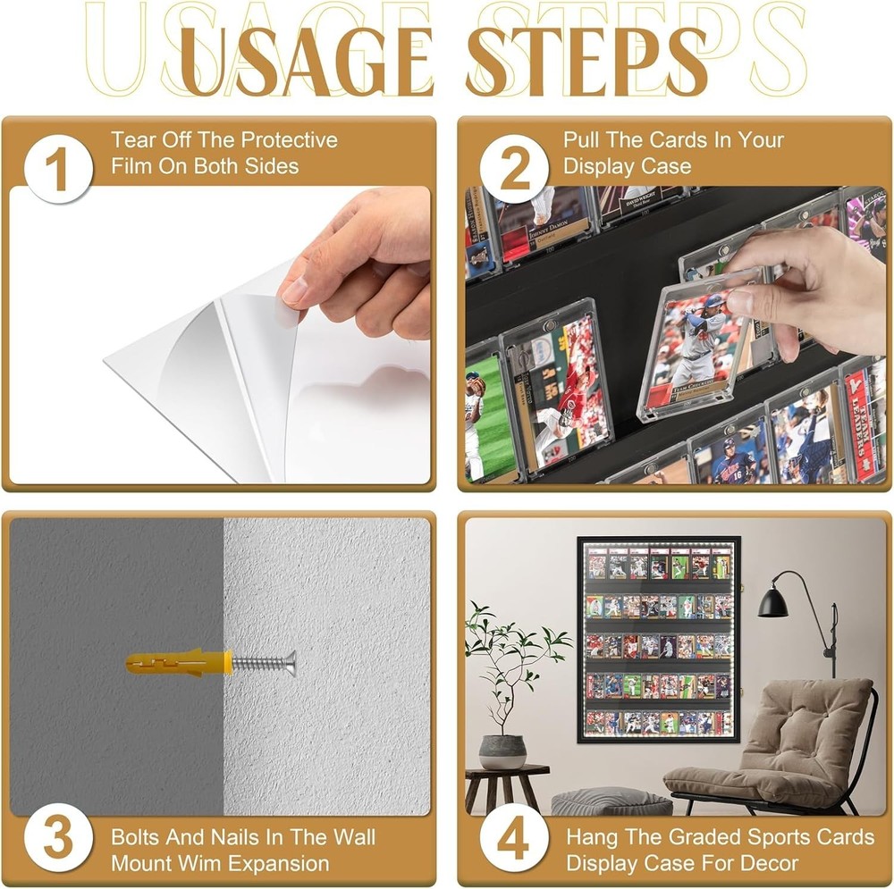 40 card display case with led light uv protection wall cabinet