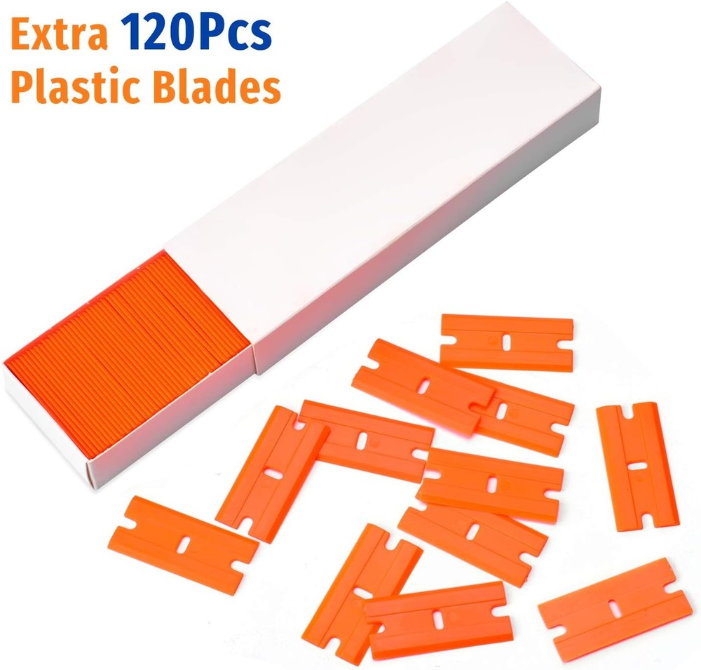 Plastic Razor Blade Scraper, 2 Pack Razor Scraper with 120 Pcs Razor Blades