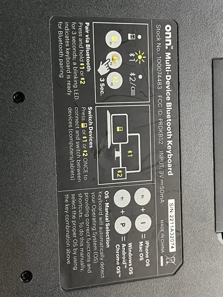 Onn Surf Multi‑Device Bluetooth Wireless Full‑Size Keyboard – Tested & Working