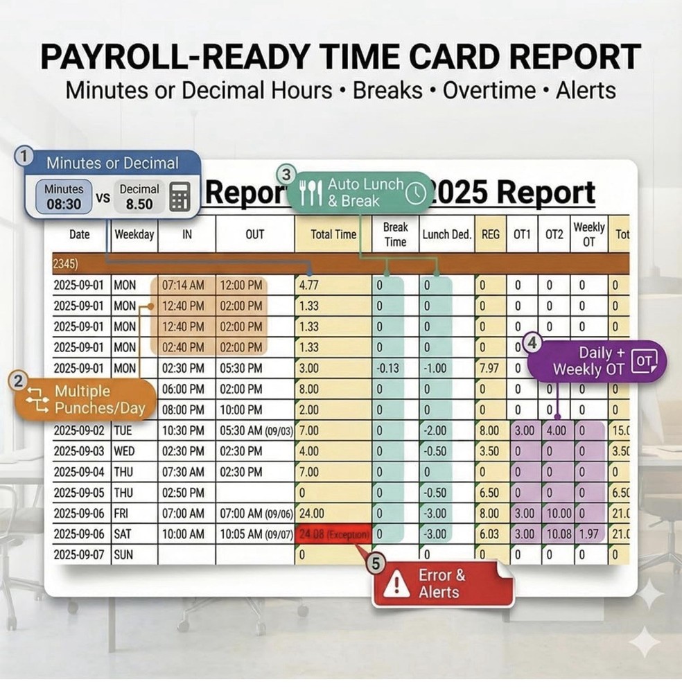 Tymelix App-Based Time Clock, 5s Setup, Auto Break, Lunch & Overtime Rules, Loca