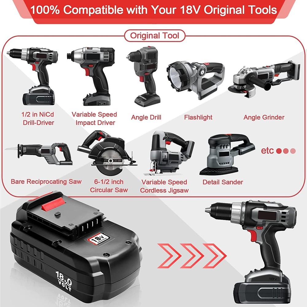 2Pack 18V 4.5Ah Replace Battery for Porter Cable PC18B 18-Volt Cordless Tools