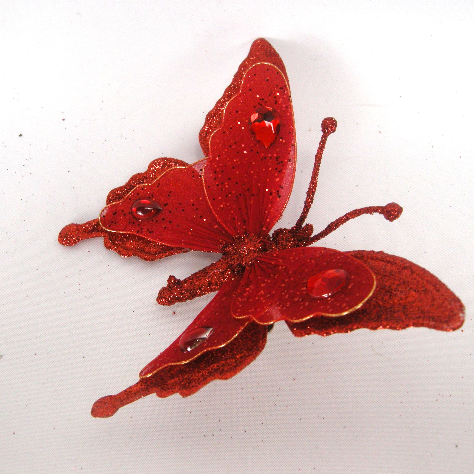 Glittered Red Butterfly Clip On Craft Decorations Floral 2 Large 4 Medium Set