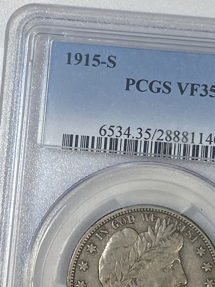 1915 S 50c Half Silver Dollar Barber PCGS VF35