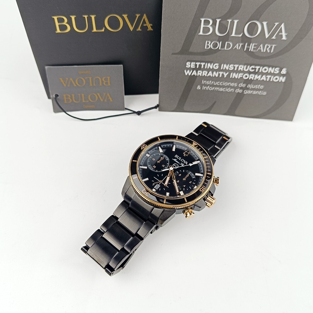 Men's Bulova Marine Star 98B302 Black Dial Stainless Chronograph Quartz Watch
