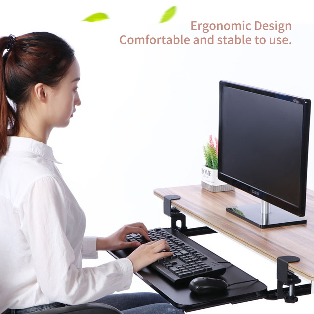 Clamp On Keyboard Tray Under Desk Pull Out Platform Height Adjustable E2F9