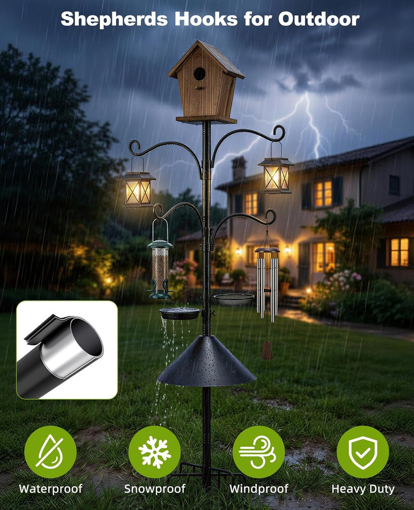 Bird Feeder Pole, 93" Shepherds Hooks Squirrel Proof for Outdoor, Adjustable Hea