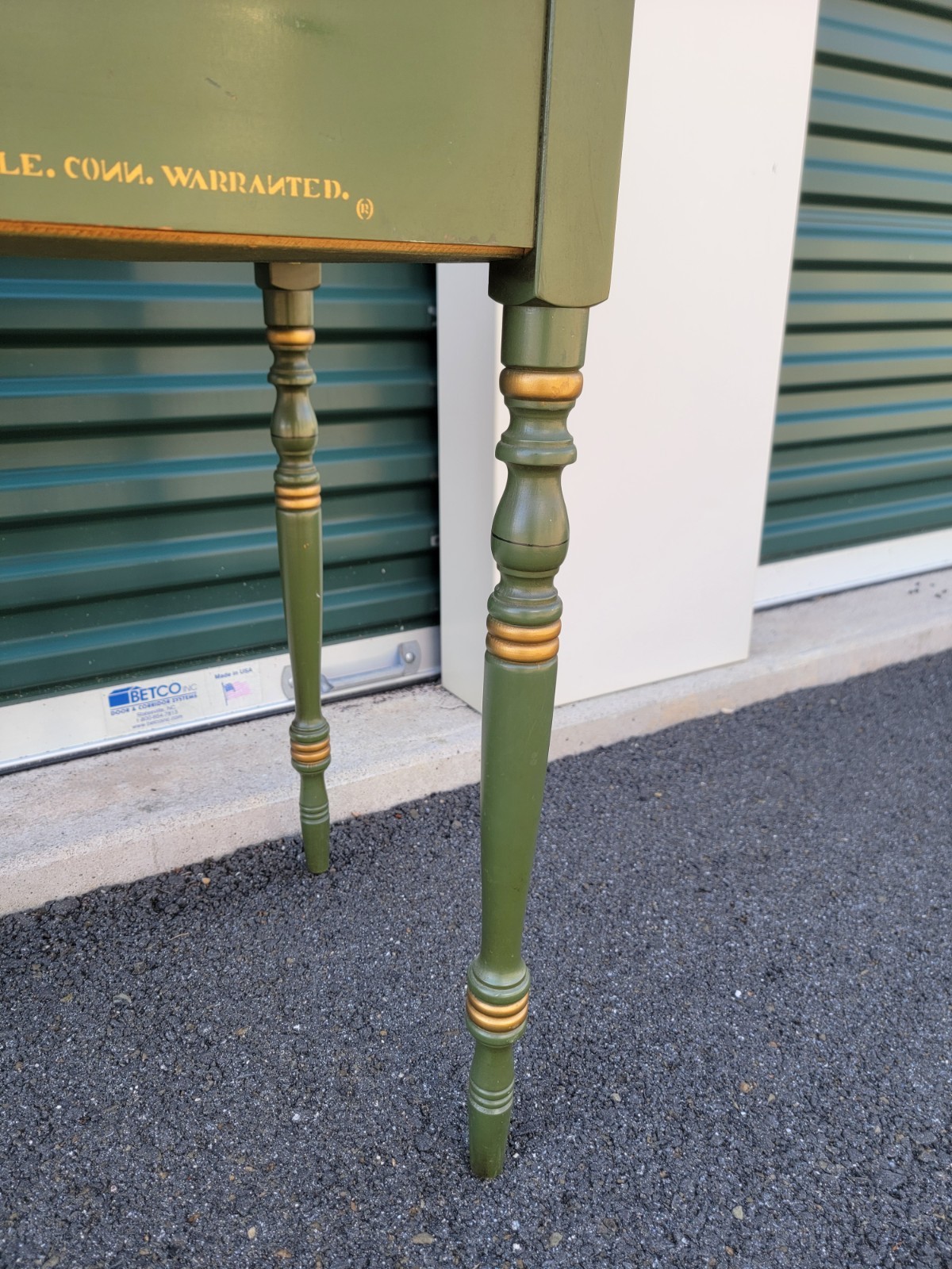 L. Hitchcock 2-drawer End/Side/Work Table Dark Green Stenciled drawers