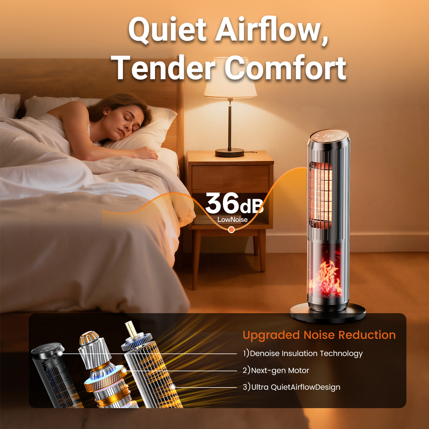 25" Oscillating 1500W Ceramic Tower Space Heater Electric Heater Fan With Remote