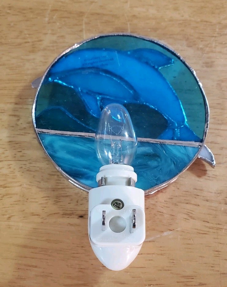 Dolphin Jumping Stained Glass Plug In Wall Mounted Night Light