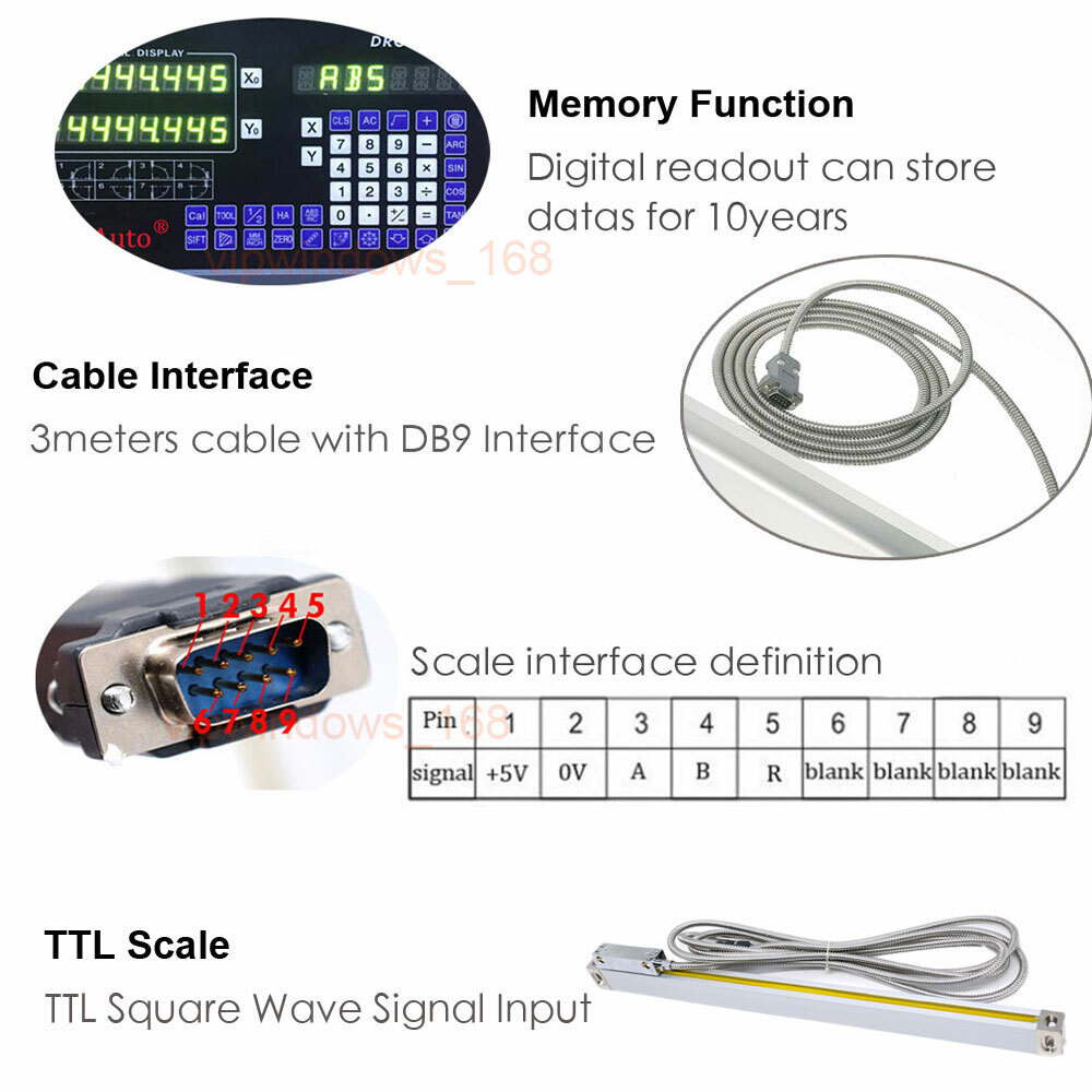 ToAuto DRO 1um Linear Scale Digital Readout 2/3 Axis for Bridgeport Mill Lathe