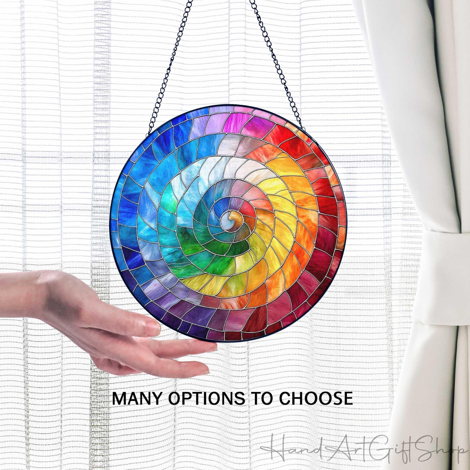 Rainbow Spiral Stained Glass Suncatcher, Spiral Window Hanging Decor
