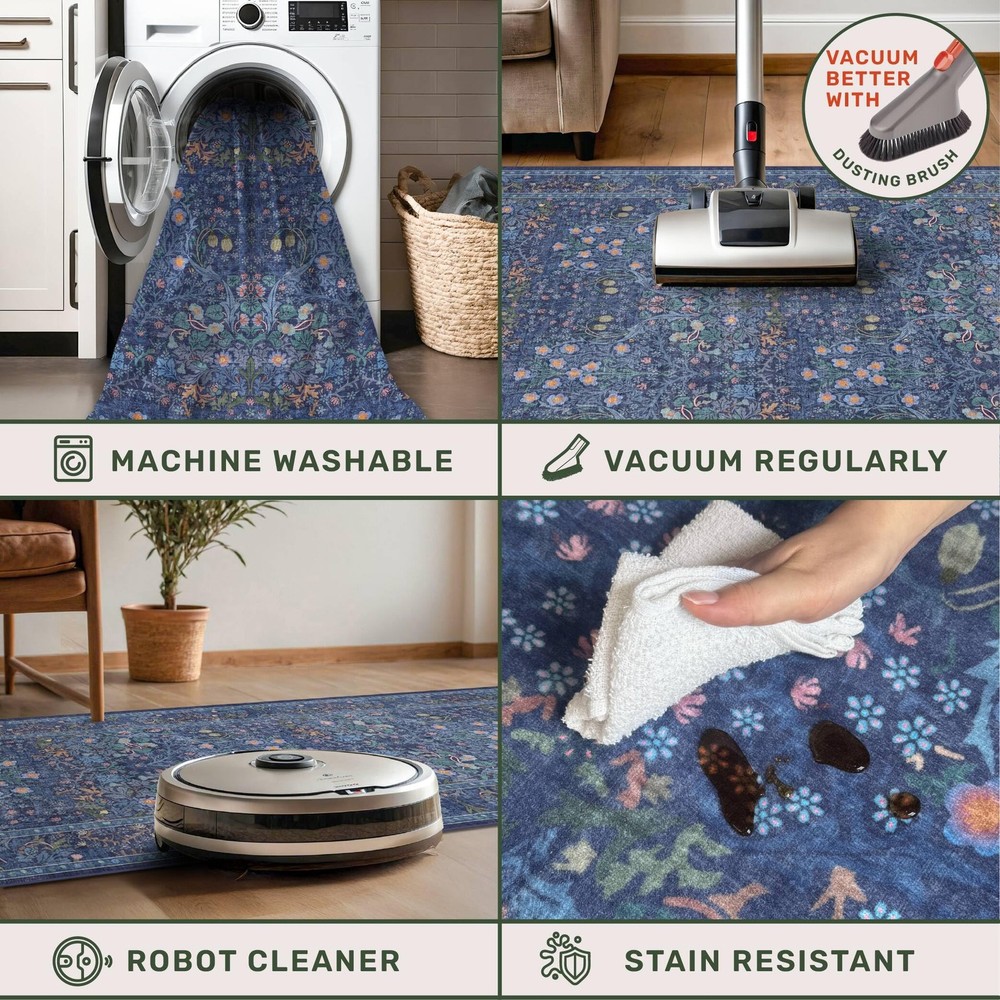 Protect Floors While Adding Style - 6x8 Dark Blue Washable Rug