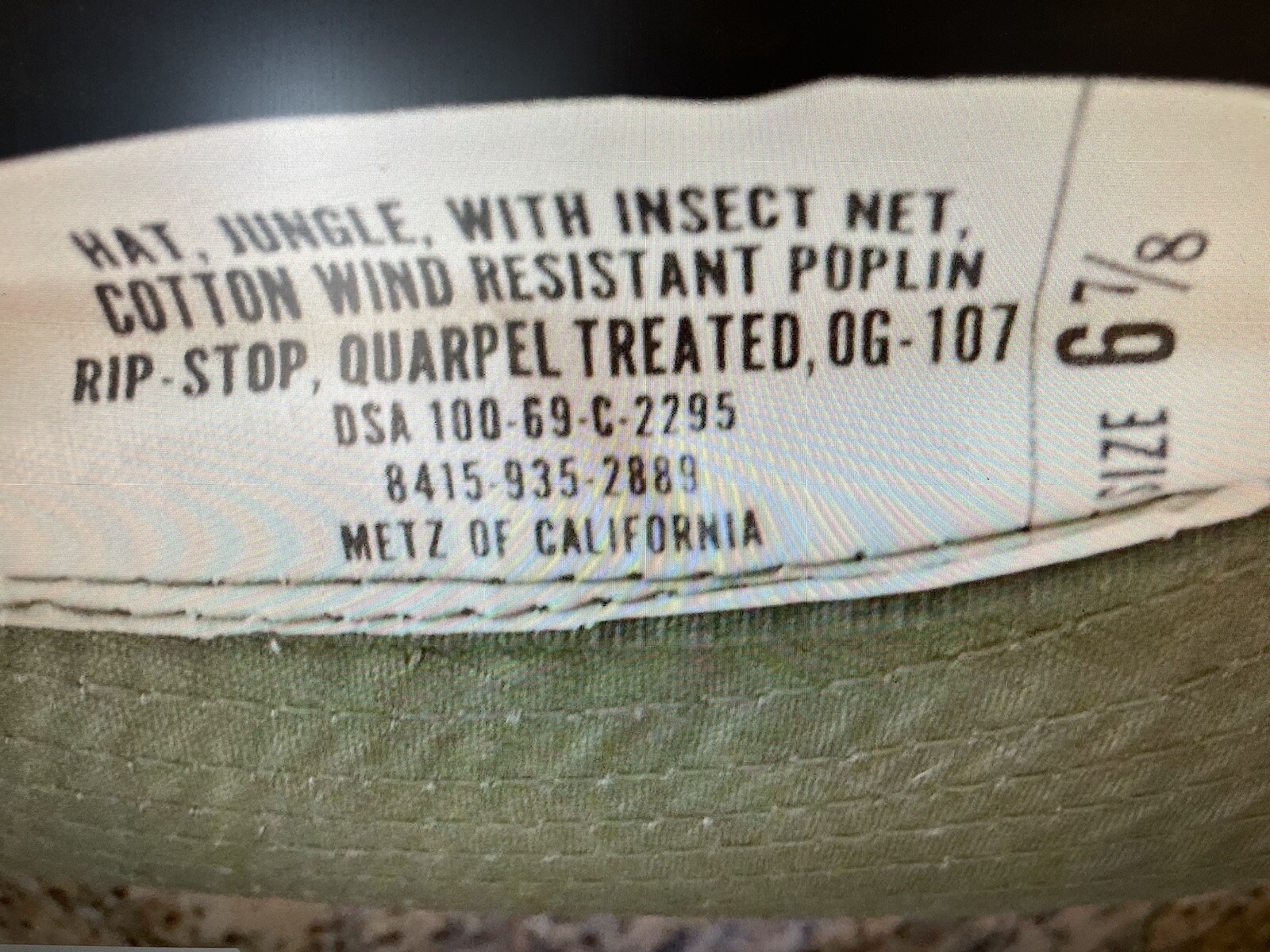 US VIETNAM ERA OD JUNGLE BOONIE HAT 67/8 OG/107 NEW W MOSQUITO NET New.