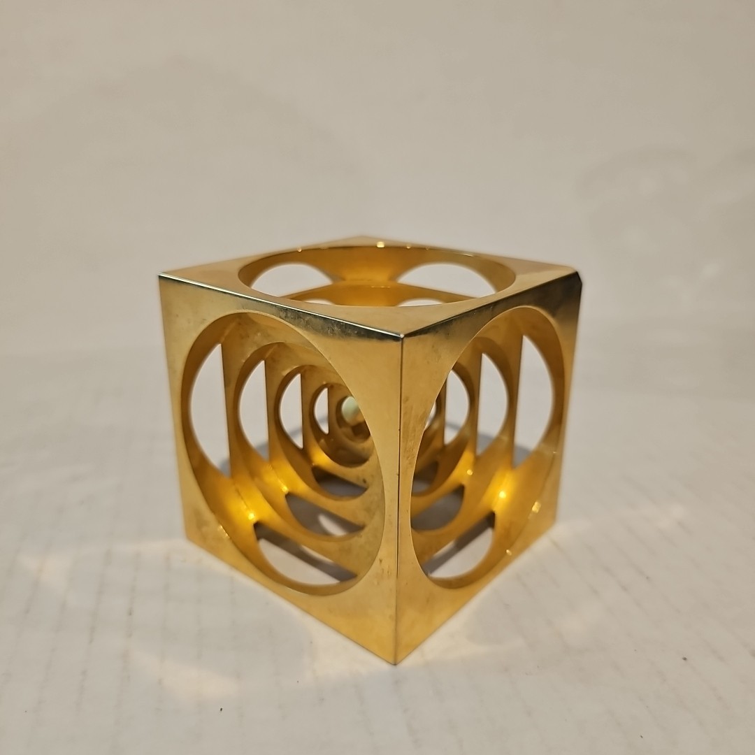 Vintage Brass toned Machined Turners Cube 3"