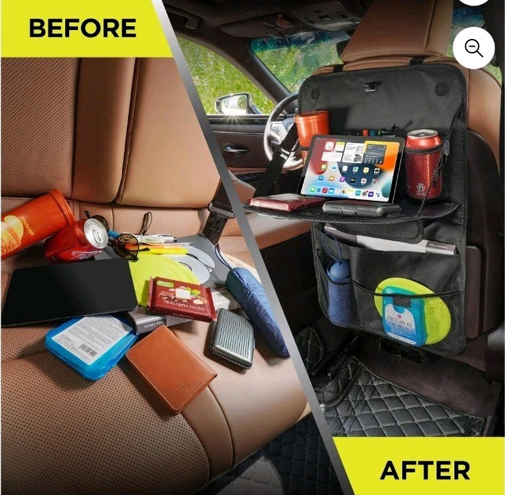 Auto Drive Multi-Pocket Backseat Organizer with Table (Black)