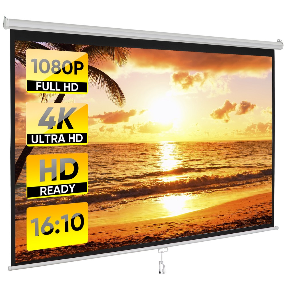 100" Projector Screen Manual Pull Down Projection Screen Theater 16:10 4K HD