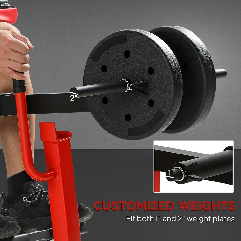 Seated Calf Raise Machine Adjustable Steel Strength Trainer, Red