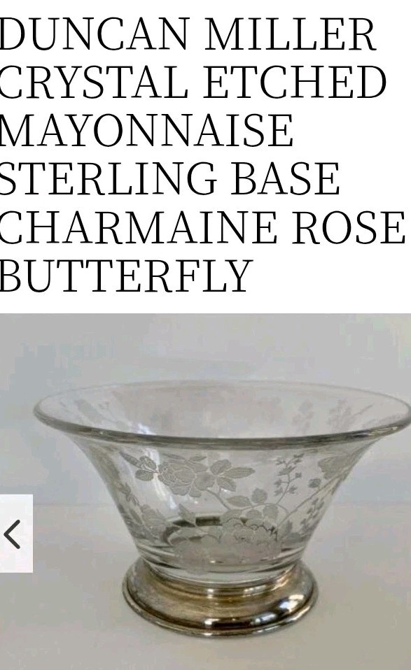 Vintage Etched Bowl With Sterling Silver Base Unknown Hallmark