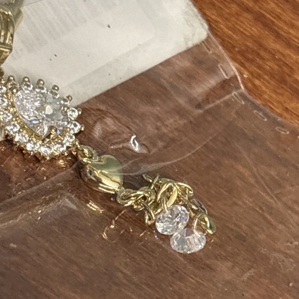 Gold Tone Rhinestone Diamond Teardrop Heart Bellybutton Ring Dangle