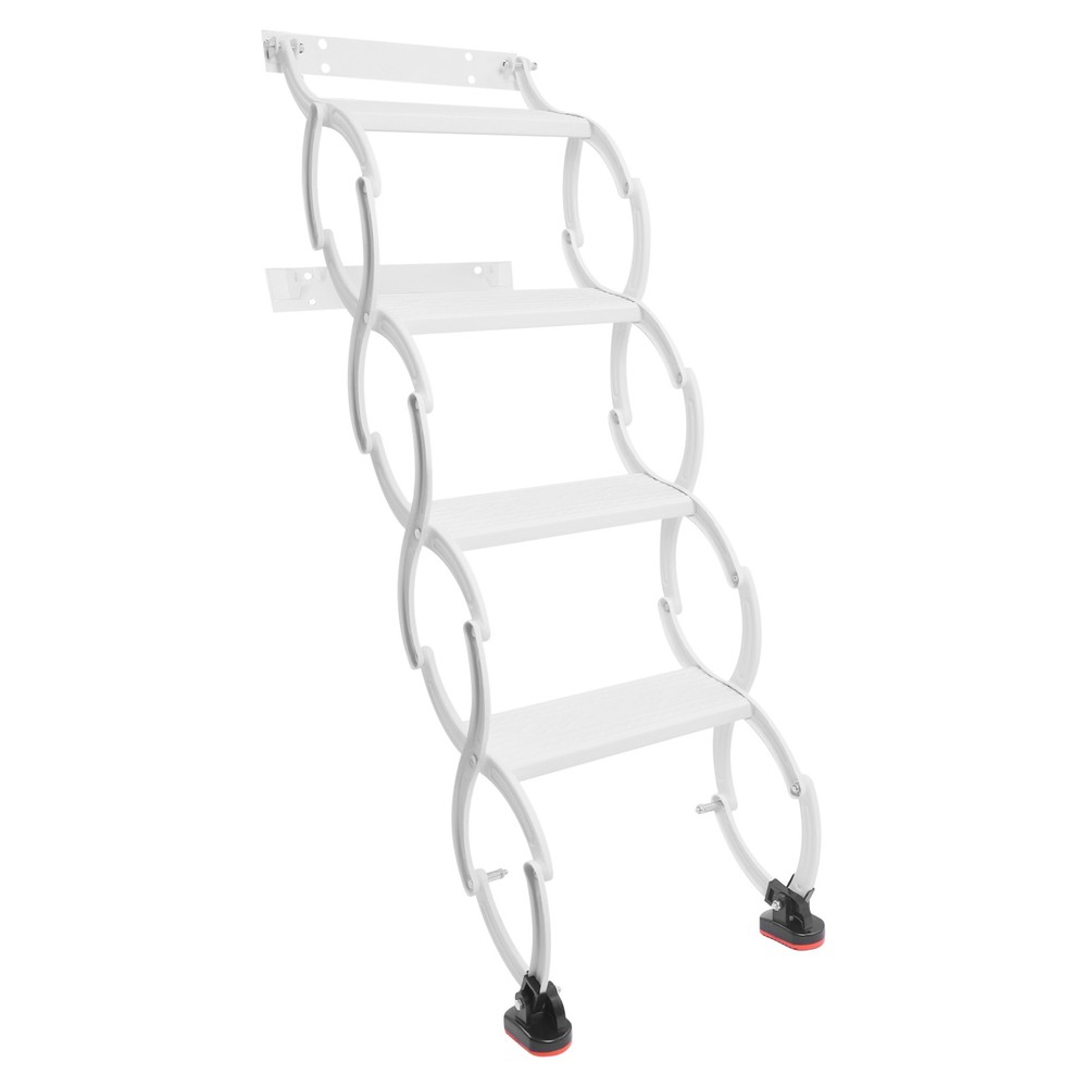 4-Step Wall Mounted Folding Ladder, White Retractable Telescoping Step Ladders