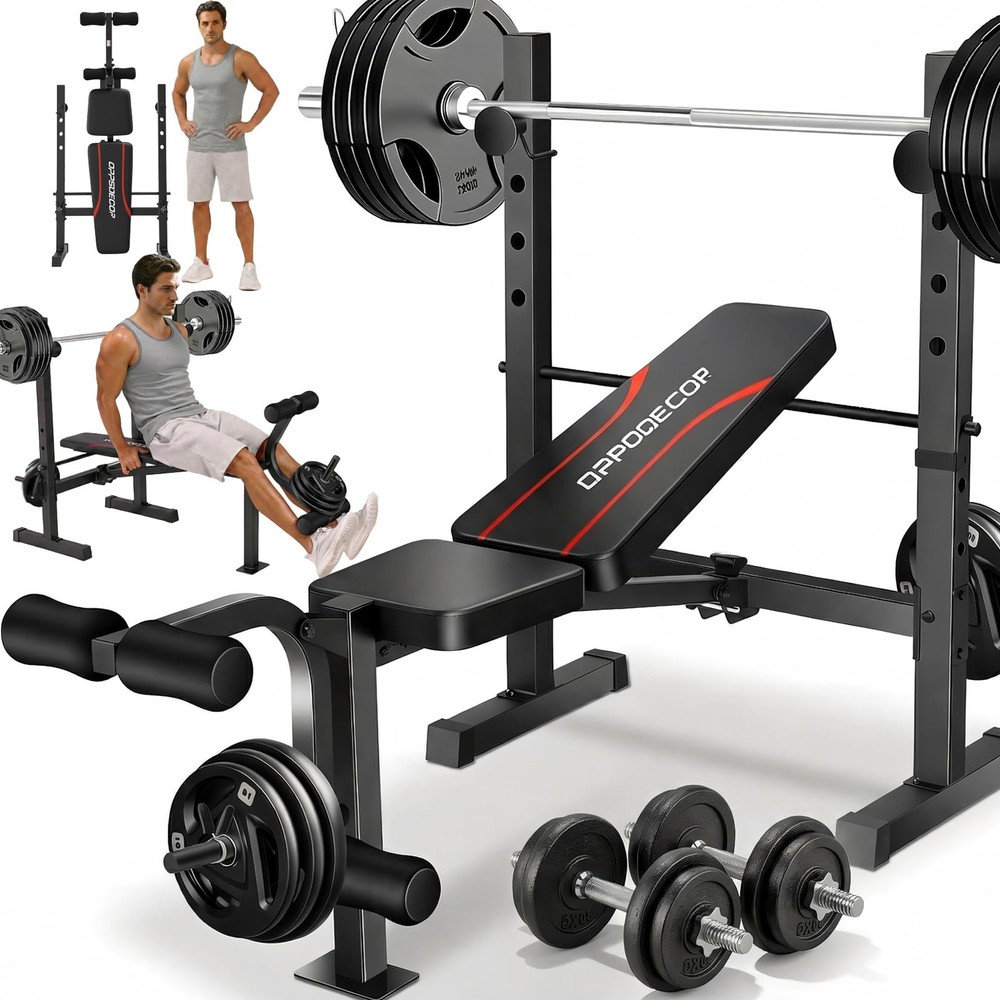 New OPPSDECOR Adjustable Weight Bench Set with Squat Rack, 3 Sec Folding Workout