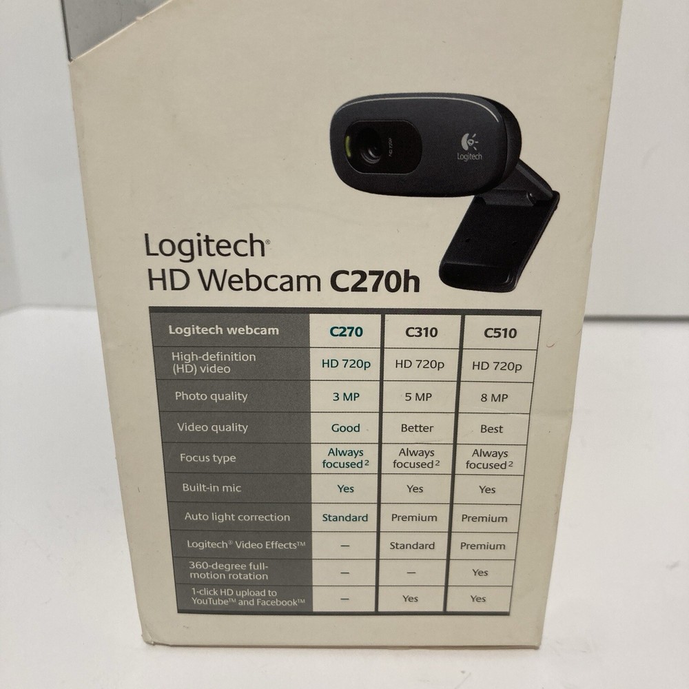 Logitech HD Webcam C270h Headset Built in Microphone Computer PC Video Camera