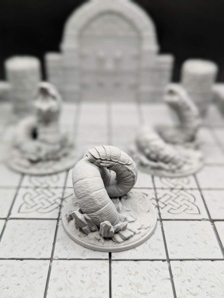 Giant Burrowing Worm Set (3) 3D Printed D&D RPG Miniatures