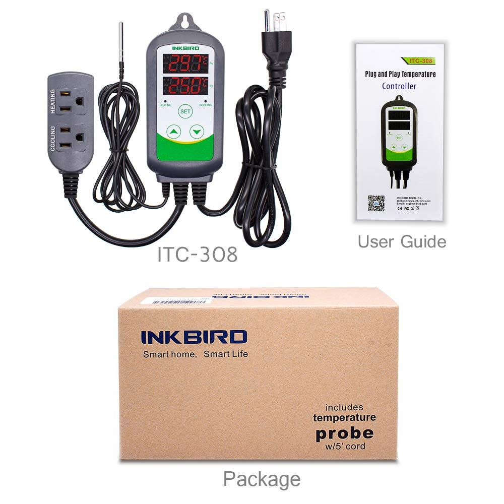 Inkbird ITC-308 Digital Temperature Controller Outlet Green, White, Grey