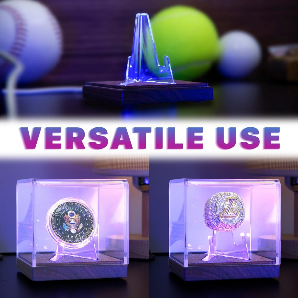 Championship Ring Display Case with Led Light, UV-Protected Clear