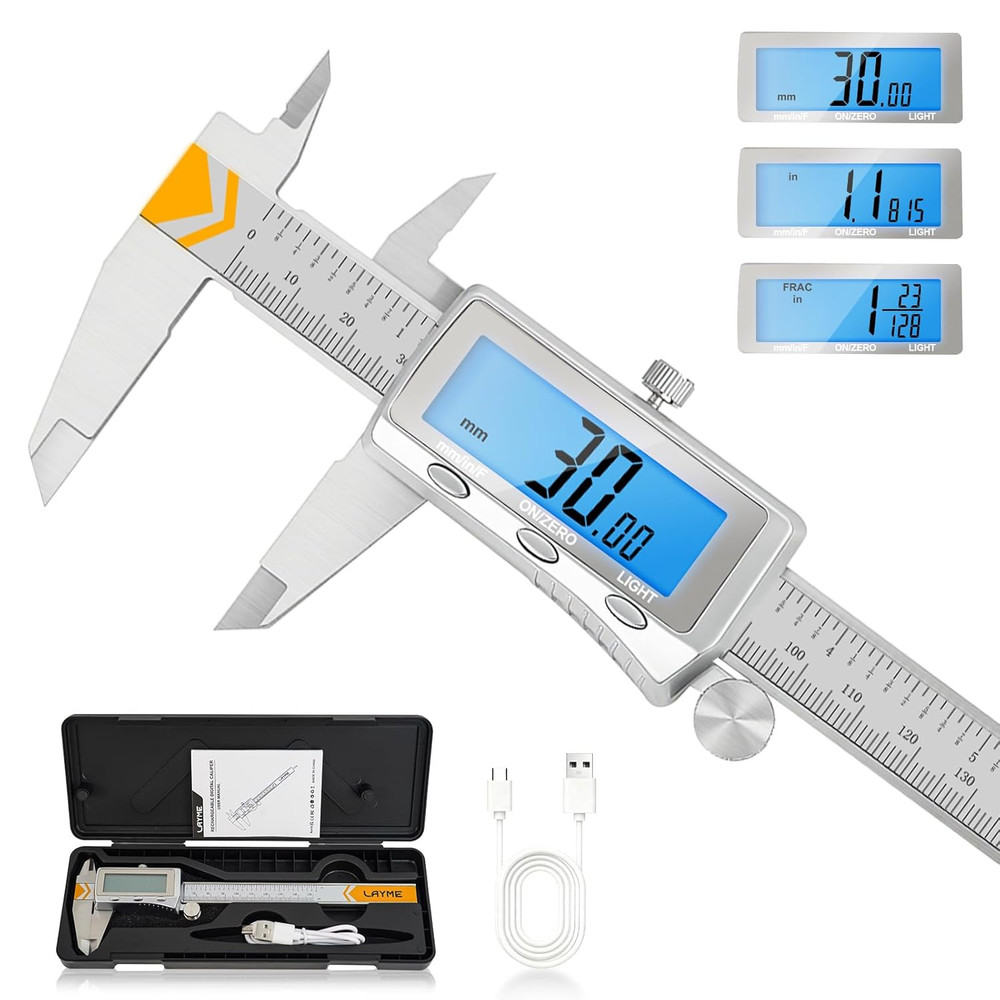 Digital Caliper, Rechargeable Caliper Measuring Tool with Backlight LCD Screen,V