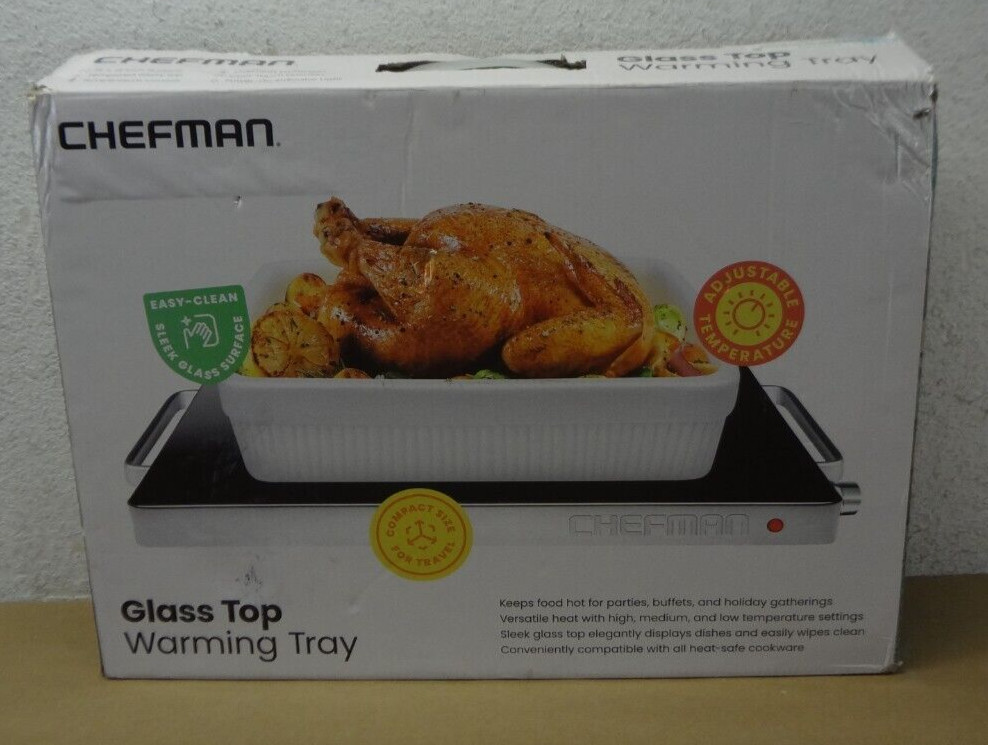 Chefman Compact Glasstop Warming Tray with Adjustable Temperature Control
