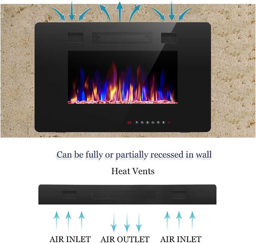30 inch Recessed and Wall Mounted Electric Fireplace, Ultra Thin and Low Noise,
