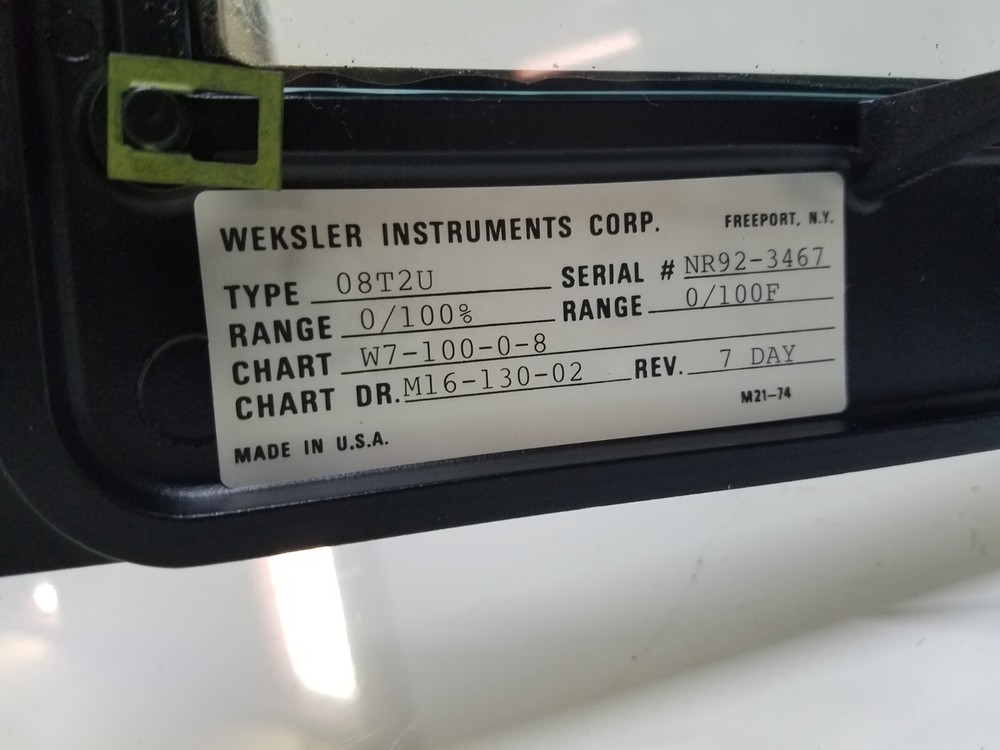 Weksler Instruments 08T2U Chart Recorder 0-100F