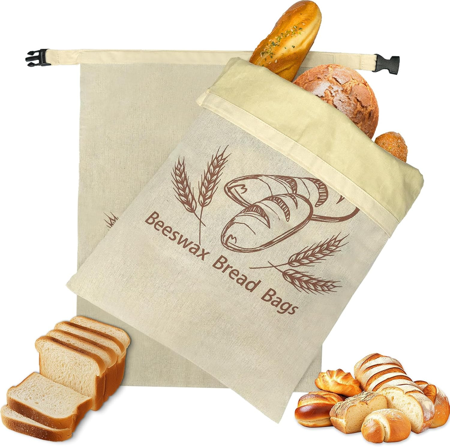 2 Pack Sourdough Beeswax Bread Bags for Homemade Bread Storage with Lining, Cott