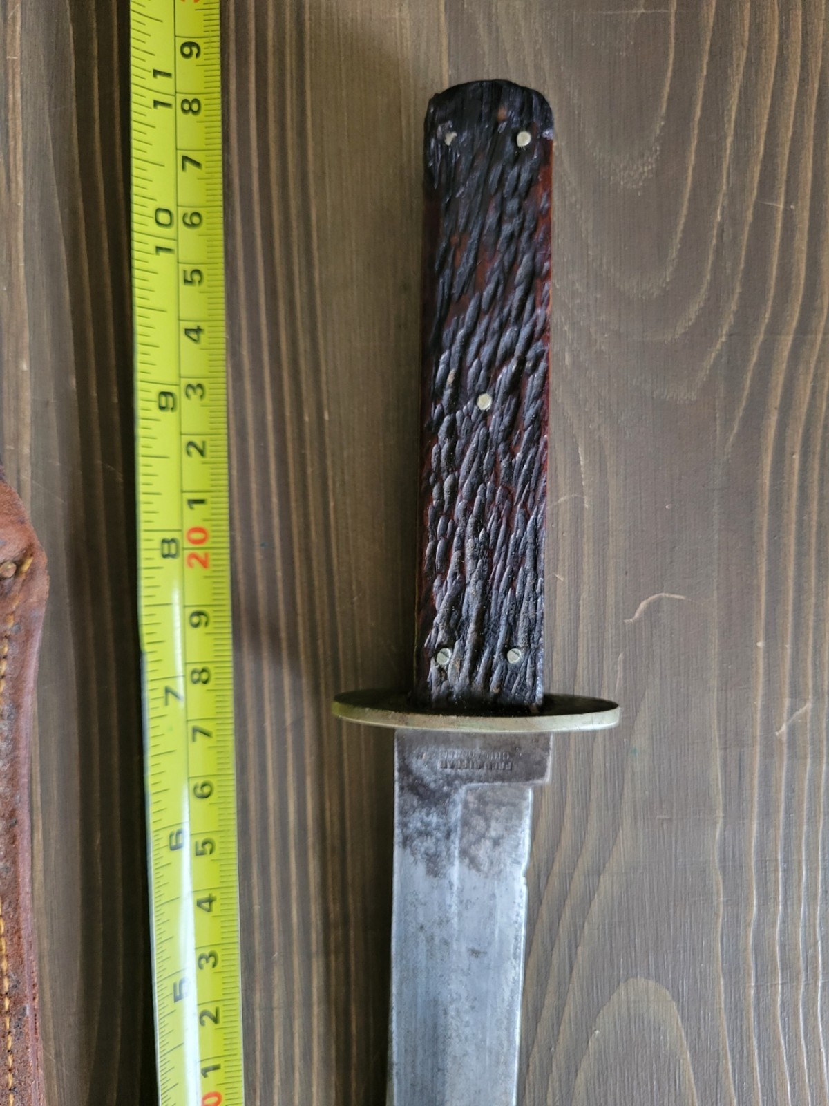 WWI Era Stag Handle Fred Biffar Chicago Ill. Bowie Knife/Side Knife w/Org Sheath