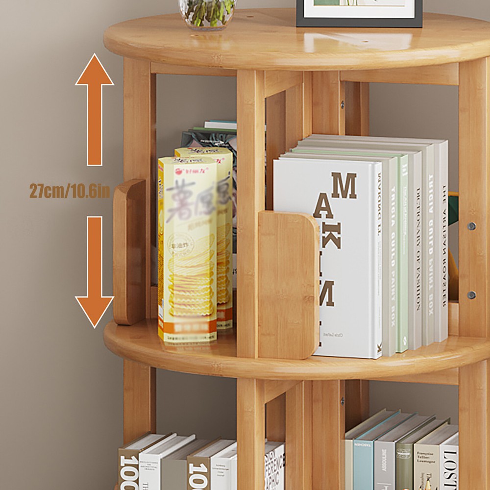 Multi-layer 360° Rotating End Table 2-Tier Bookshelf 360° Wheels Nightstand