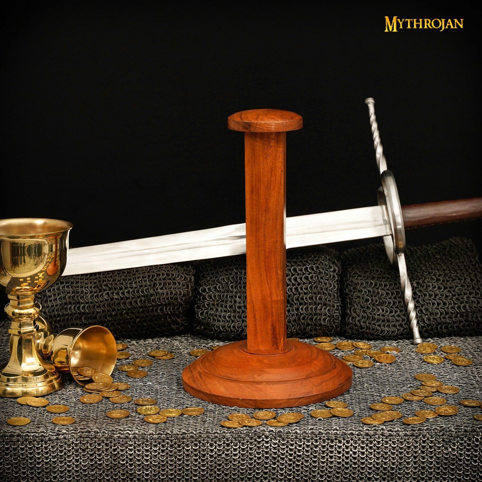 Viking Wooden Helmet Display Stand Medieval Roman Templar Spartan Holder 15 Inch