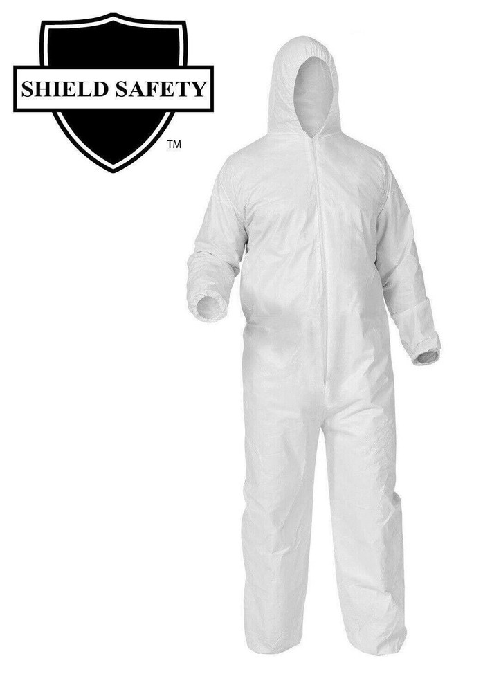 25 White Coverall Bunny Suit With Elastic Wrists/Ankles Size Medium