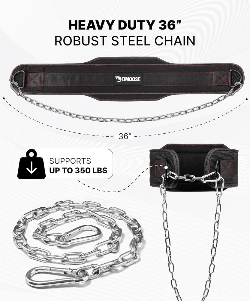 Dip Belt for Weight Lifting, Pullup, Squats & Dips - 36" Robust Steel Chain, ...